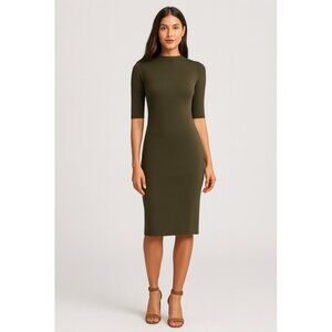 Alice + Olivia Delora Knit Midi Dress Olive Green Size 12
